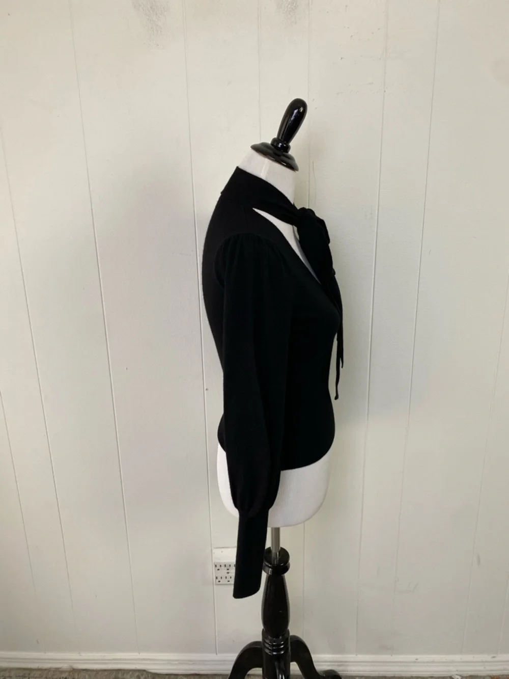 Zimmermann Black 100% Wool Sweater Puff‎ Sleeve Scoop Tie Neck Size 0P Elegant